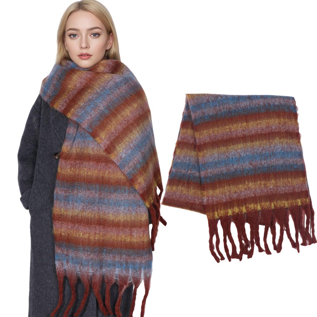 Winter Scarf For Women Cashmere Warm Striped Pashmina Blanket Wraps Thick Soft Bufanda Scarves Tassel Shawls Long Poncho Echarpe