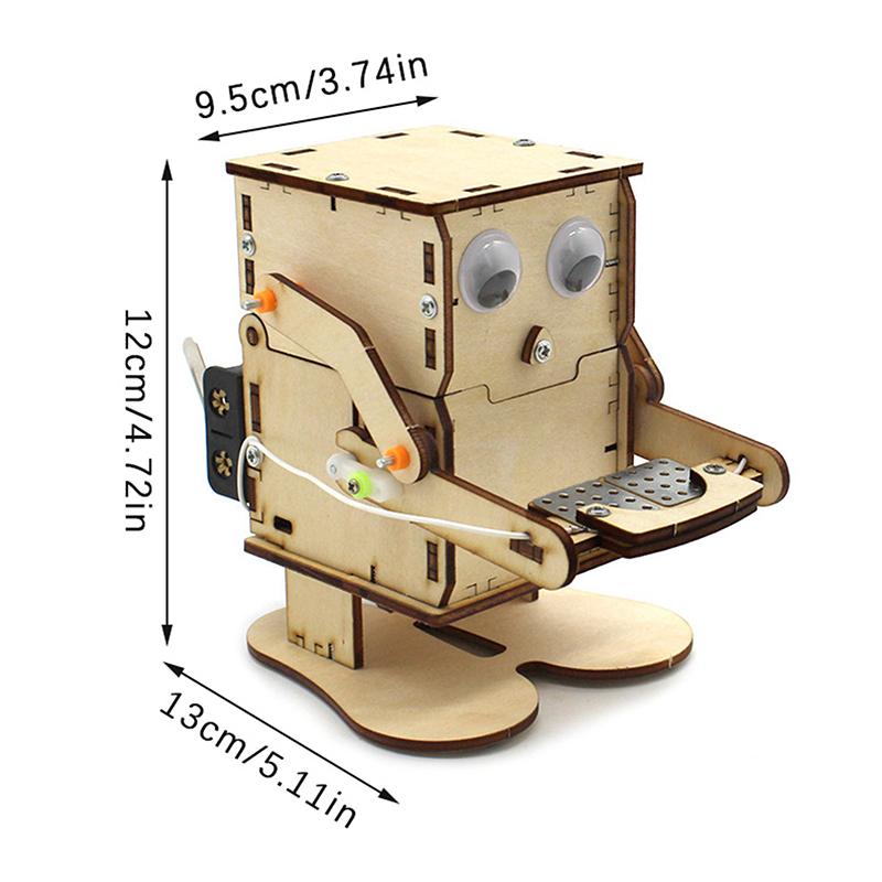 Robot Eating Coin Wood Diy Model Teaching Learning Stem Project Kit For Kid Science Experiment Education Toy Wooden Assemble Kit
