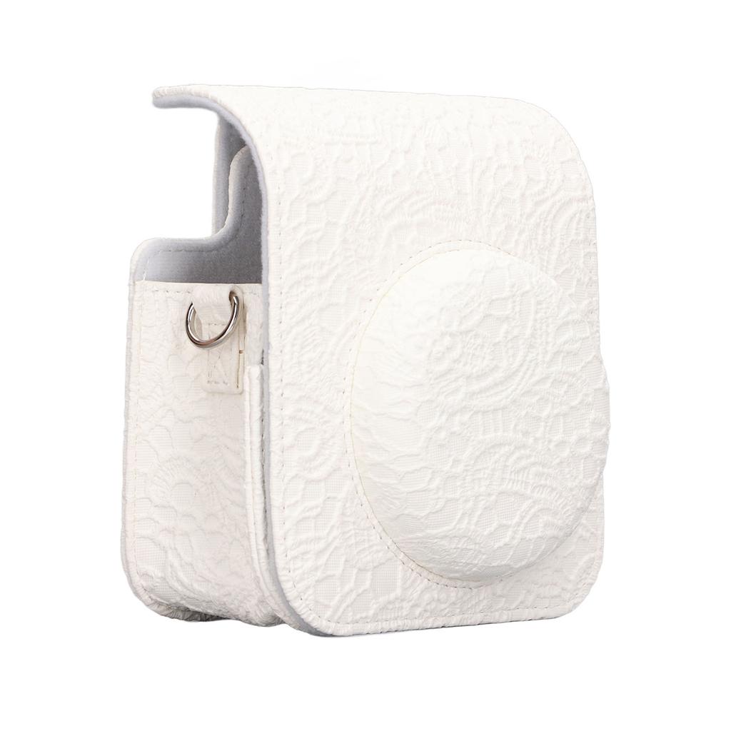 Instant Camera Protective Bag Vintage 3D Pattern Instant Camera Carrying Case for Fujifilm Instax Mini 12 White Lace