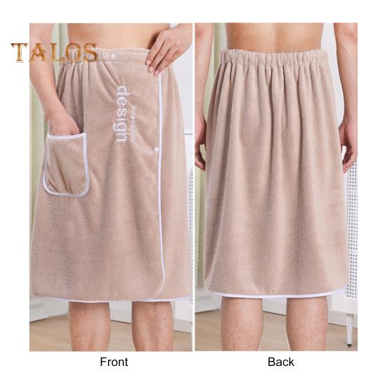 Toalla de baño para hombre con bolsillo, forro polar coral, absorción rápida, cintura ajustable, cierre de botón, toalla envolvente, falda, toallas de sauna, bata envolvente para hombre, para gimnasio, spa, playa