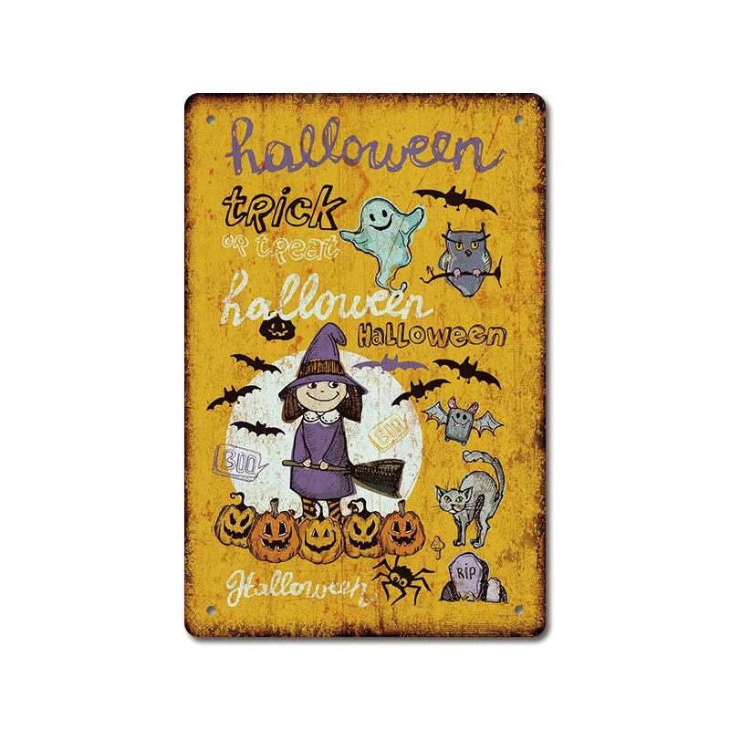 Halloween Festival Decor Plaques Kitchen Home Garage Wall Tin Sign Vintage Art Metal Signs Trick Or Treat Pumpkin Plate Poste