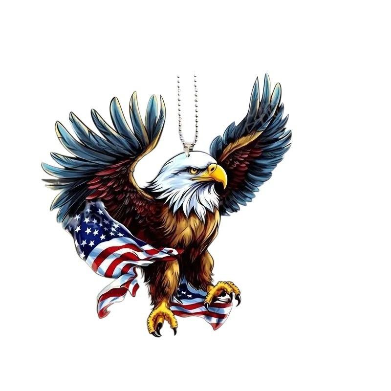 Unique 2d American Bald Eagle Independence Day Car Hanging Ornament Acrylic Dcor