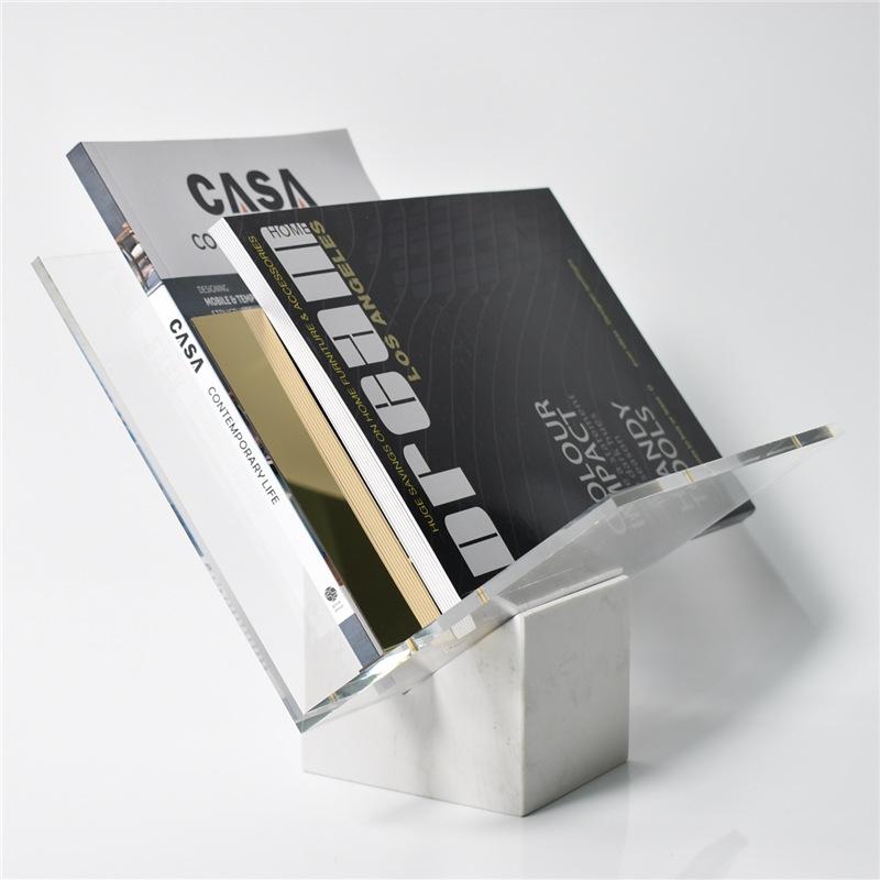 Acrylic Bookcase with Marble Base, Creative Desktop Ornament, Magazine Rack Newspaper Rack, Home Office Decorations