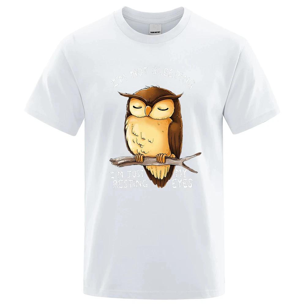 I'M Just Resting My Eyes Owl Cartoons Print Mens Street Clothing Breathable Oversized T-Shirts Brand Tops Cotton T Shirt 80331