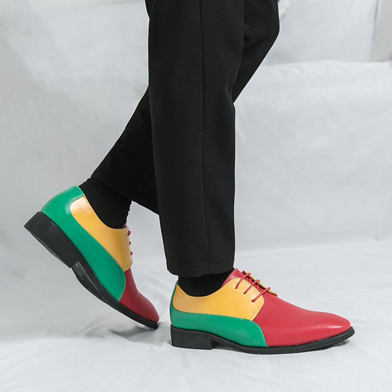 Brand Handmade Patchwork Breathable Men Leather Oxford Shoes Quality Party Shoes Trends Leather Color Block Casual Wedding Shoes
