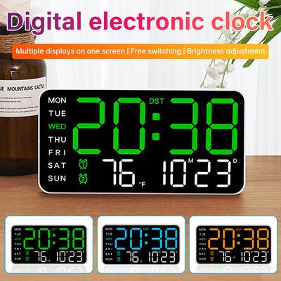 Large Digital Wall Clock Temp Date Week Display Remote Control USB Powered Table Clock Wall-mounted Dual Alarms LED Clocks