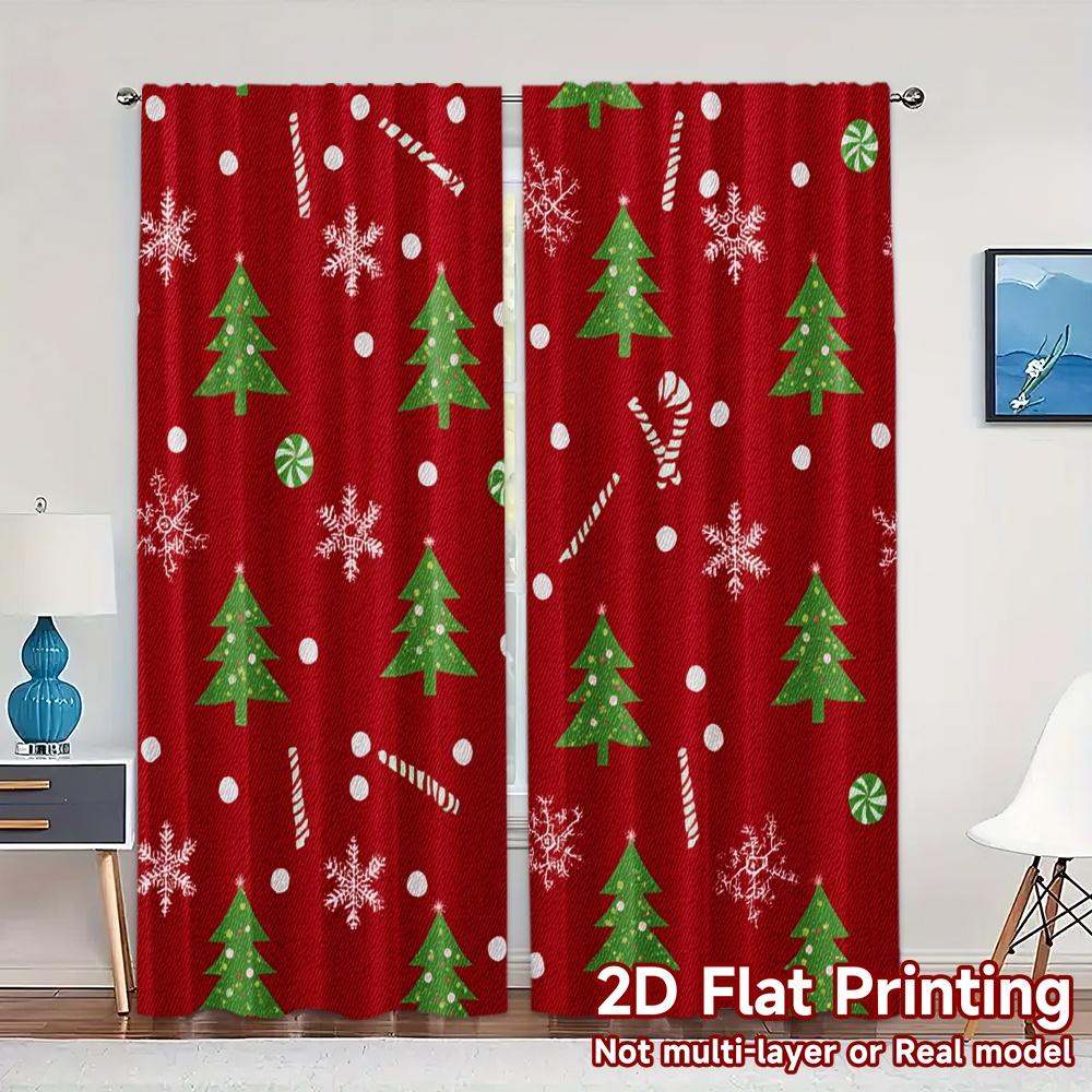 

2D Flat Printing JIT 2pcs Curtains (Without Rod) FestiveGreeting Popular Curtains&Drapes Durable Polyester Curtains Room Decor 100*130 Grommet Top 1pcs