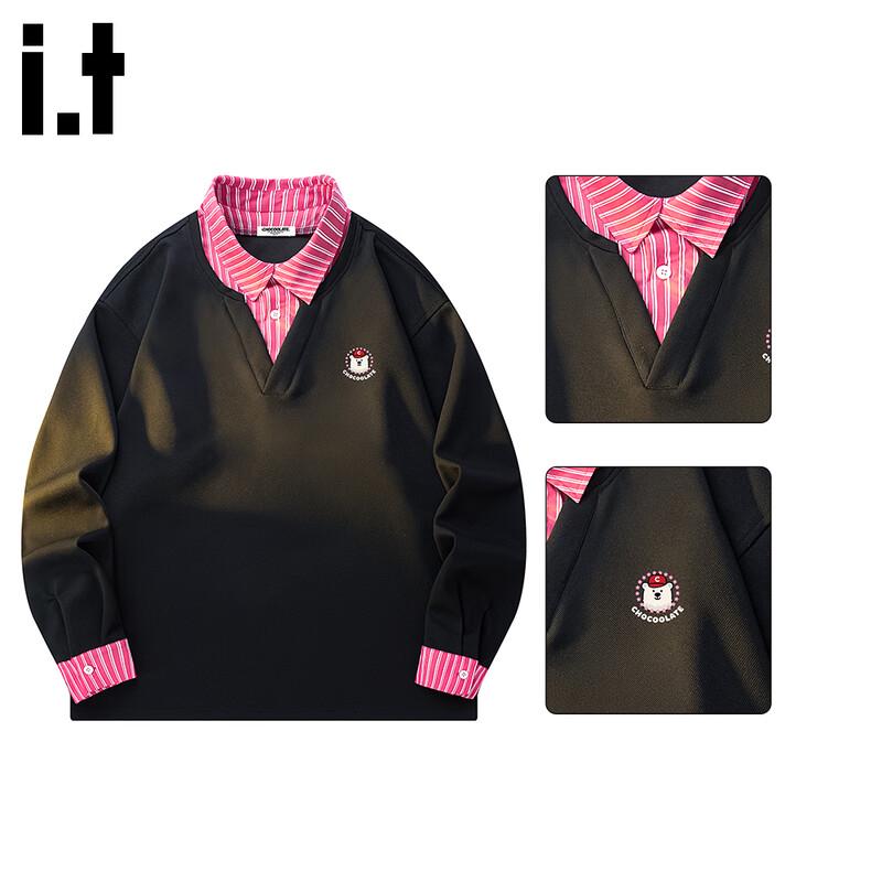 Women's Faux Two-Piece Collared Long Sleeve Sweatshirt