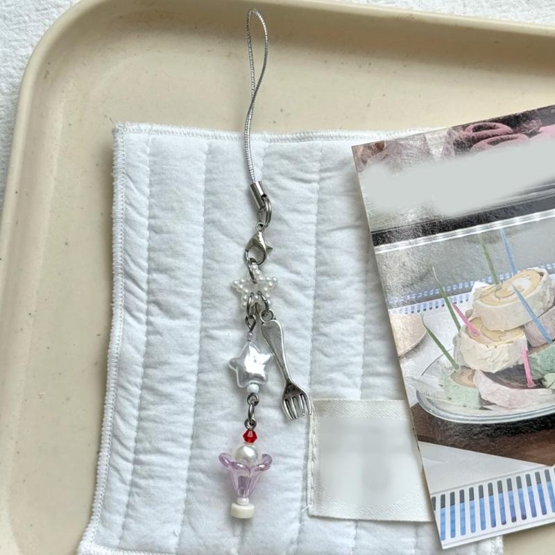 Sweet Dessert Theme Beaded Phone Strap Handmade Resin Charm for Women Girls Lovely Gift Keychain Bag Accessory