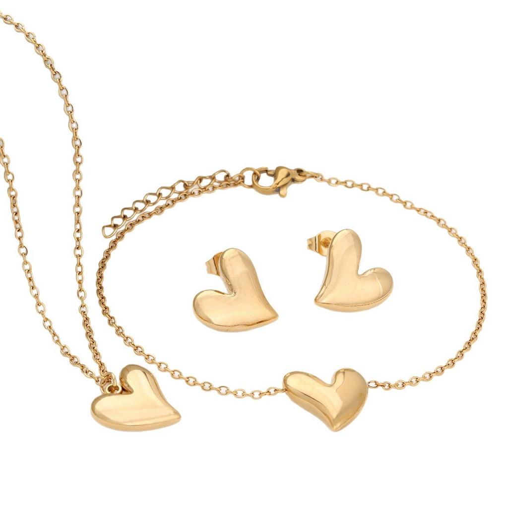 Luxury 18K PVD Gold Plated Waterproof Stainless Steel Heart Jewelry Set Elegant Fashion Necklace Bracelet Earrings Kit for Gifts