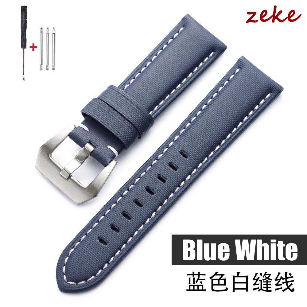 Universal Stitching Watch Band Durable Sailcloth & Leather Watch Strap 20mm 22mm 24mm 26mm Watchband Accessories Perforated Belt