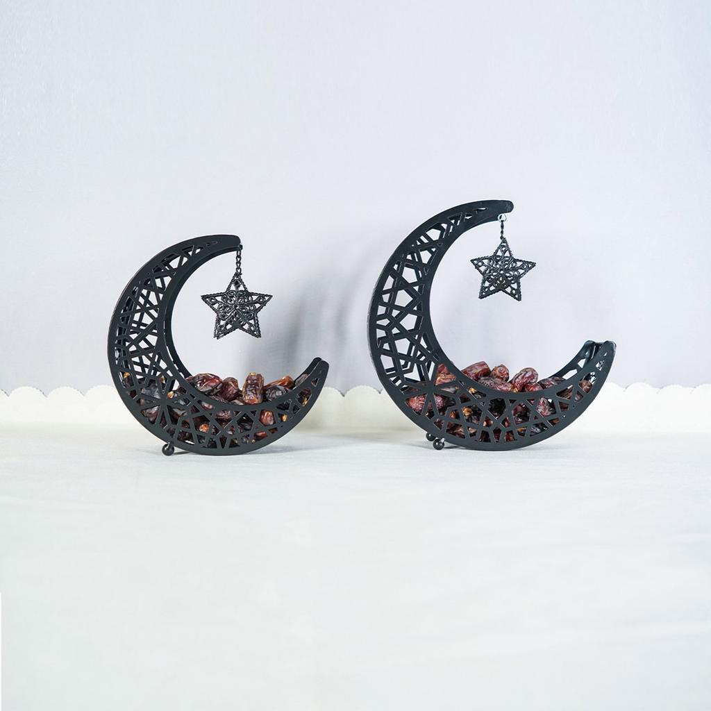 Hollow Moon Iron Tray for Eid Mubarak Dessert and Pastry Serving Platter Cake Storage Organizer Muslims Home Decoration