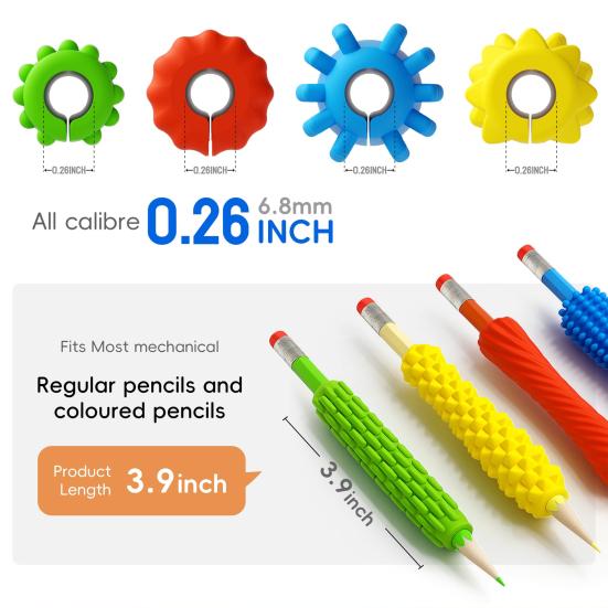 4Pcs Textured Silicone Pencil Grips for Stress Relief Sensory Fidget Sleeves Quiet Classroom Fidget Tool for Home School Office Travel