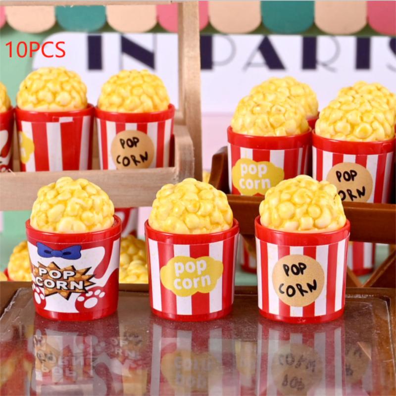 10Pcs Dollhouse Miniature Simulation Popcorn Bucket Model Micro Landscape Ornaments Doll House Accessories Kids Pretend Toy Gift