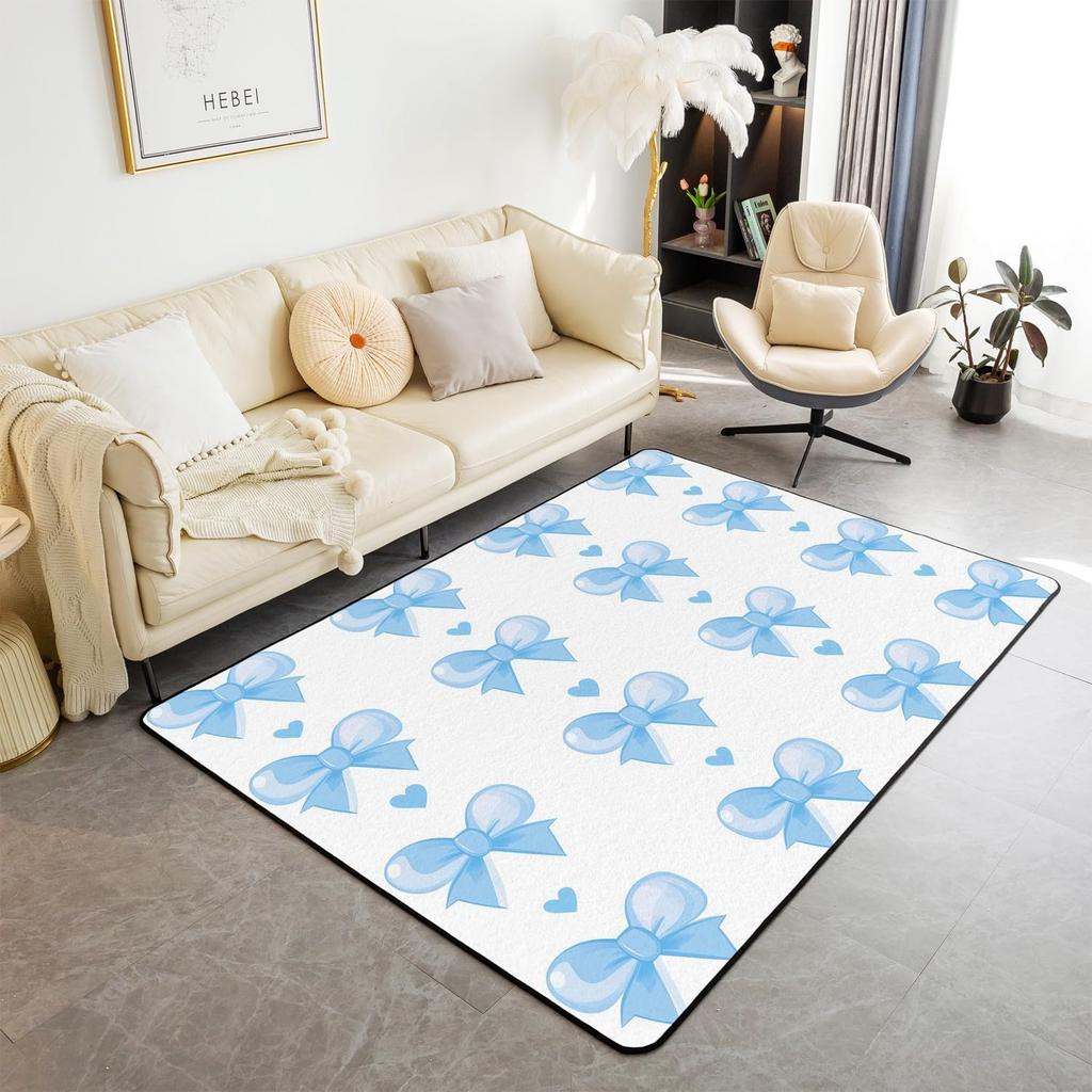 Erosebridal Bowknot Living Room Rugs for Girls, Girly Bow Knot Decorative Carpet Stripes Diamond Area Rug 6'6" x 4'11" for Kids Women, Kawai