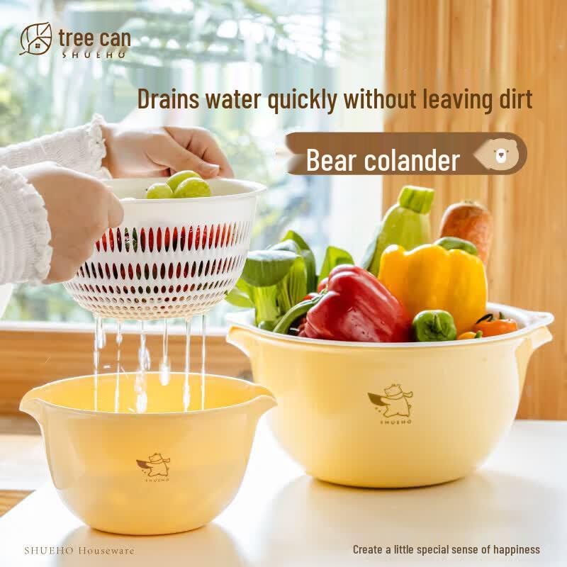 Cute Bear Double-Layer Kitchen Drain Basket