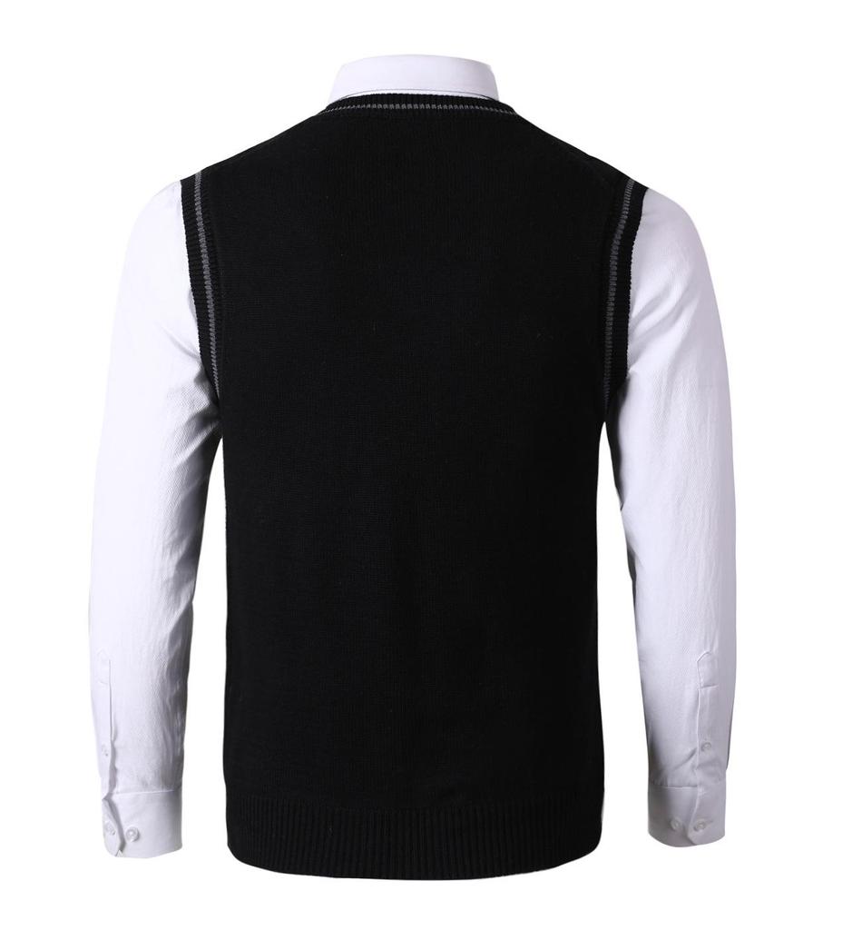 Męska dzianinowa kamizelka bez rękawów z dekoltem w serek - Rozmiar duży, Casualowa, pogrubiona kamizelka