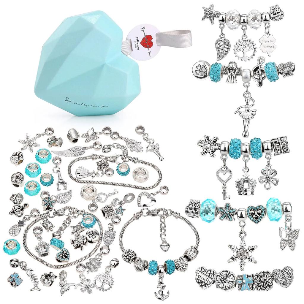 Non-Toxic Children Diy Jewelry Making Kit Unicorn Mermaid Love Star Charm Kit For Bracelet Necklace Making Birthday Making Accessories Gift