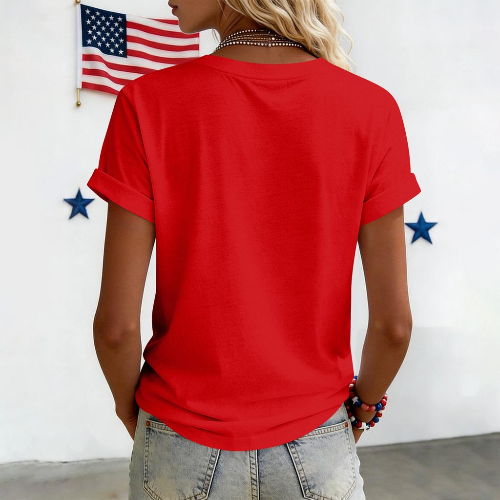 Women's American Floral Patchwork Print Casual T-Shirt 250Th Anniversary USA Shirt Patriotic Tshirt