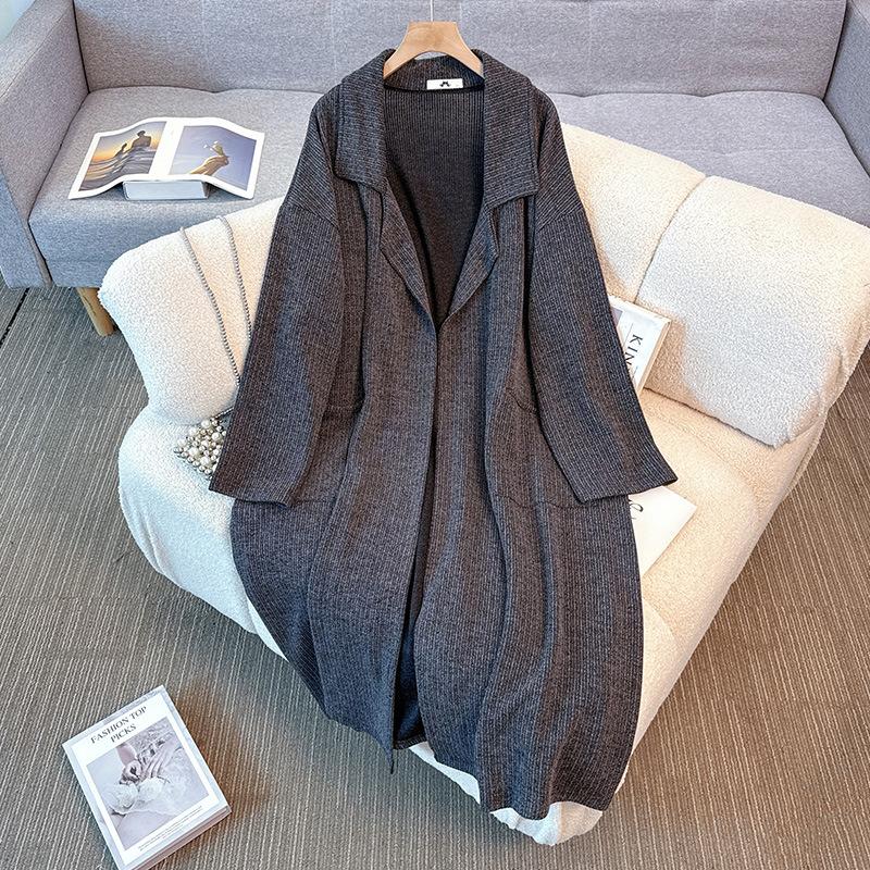 

Новое женское осенне-зимнее длинное вязаное тренч-пальто большого размера с чувством дизайна и элегантности 6XL