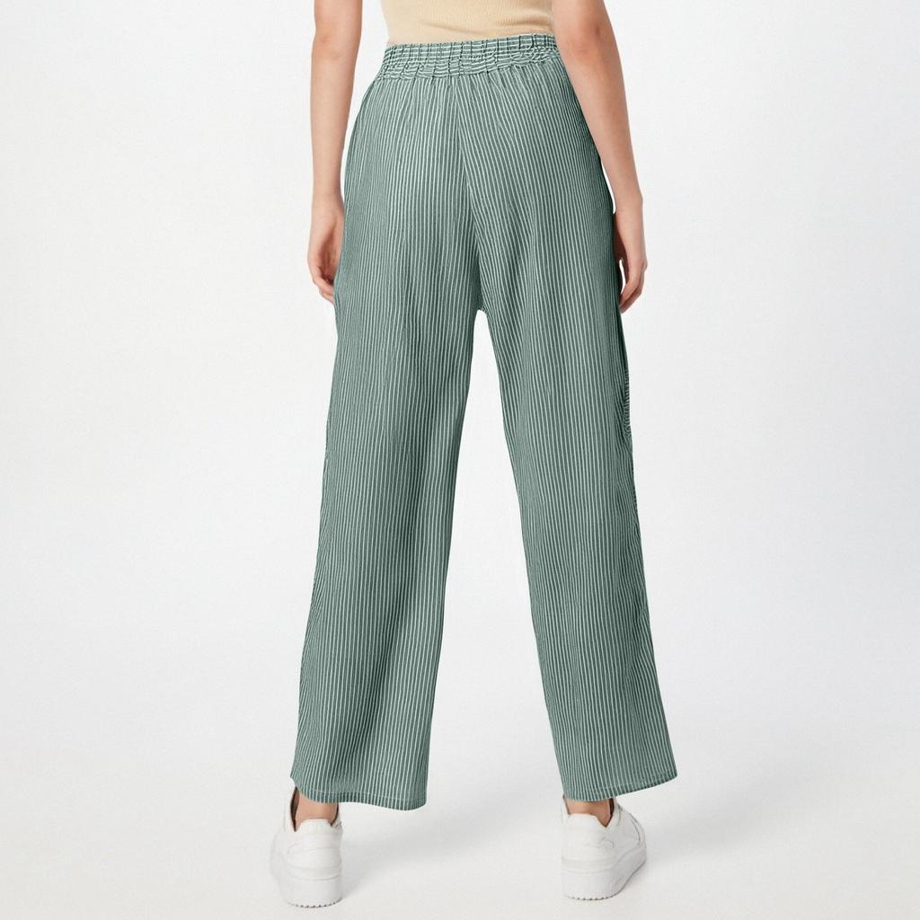 Ženy Ležérní Proužek Potisk postranní zapínání na knoflíky Trendy kalhoty Volné elastický pas Rovné nohavice Pohodlné kalhoty s kapsou