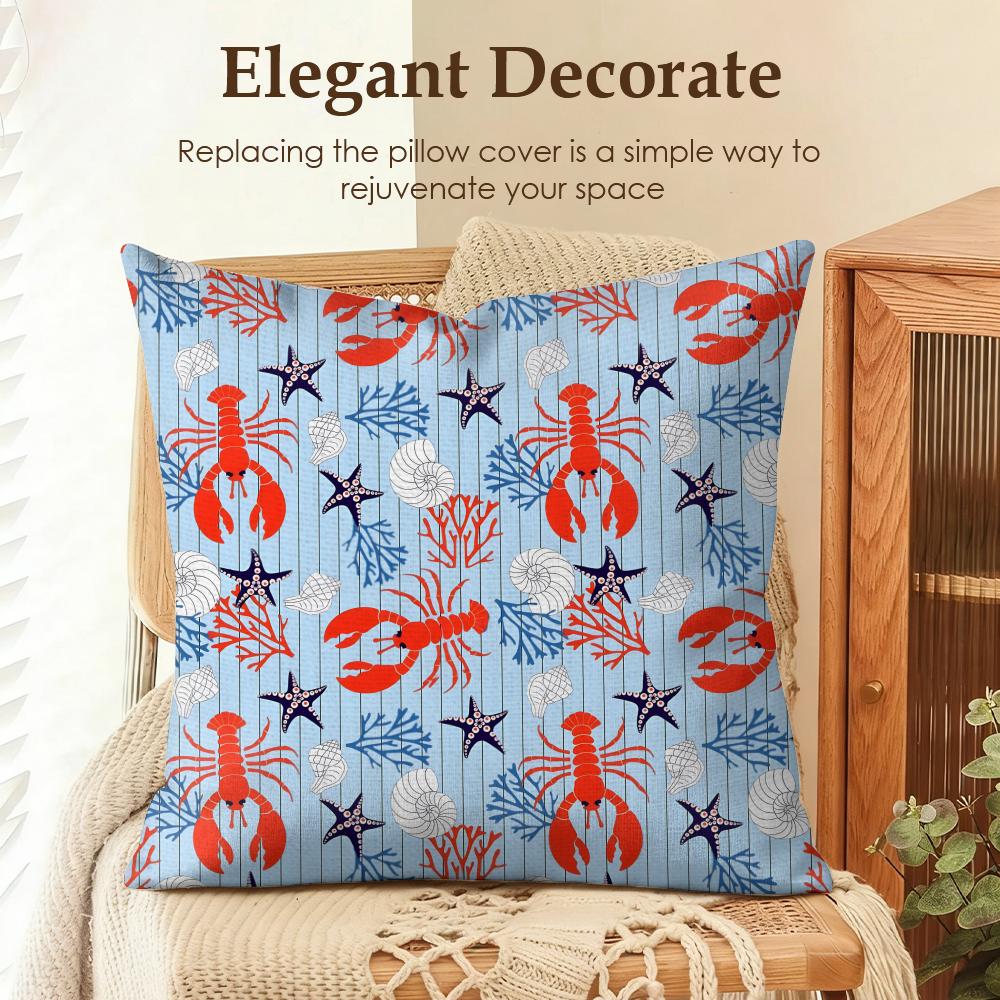 Shrimp and crab pattern Cushion Cover Natural Linen Organic Fabric DoubleSided Printing Sofa Home Decor Gift Pillow Case