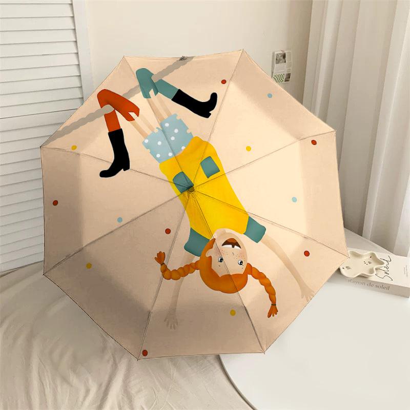 

1PC Pippi Longstocking Automatic Open/Close Umbrella with Windproof, 8-Rib Sturdy Canopy, Durable Ribs, Fashionable Design,1243a