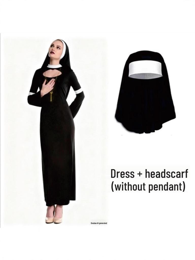 Halloween Nun Costume for Adults - Female Priest Masquerade Dress