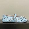 Fashion Luxury Black Pearl Round Head Buckle Ballet Sandals Summer Autumn Metal Hollow Commuting Casual Mary Jane Single Shoe Size 45