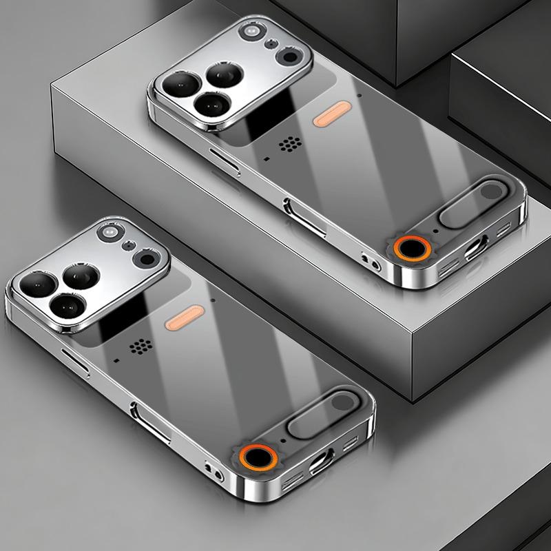 Minimalist Gaming Console Pattern Glass Phone Case For iPhone 11 12 13 14 15 16 17 Pro Max Plus 17 Air Electroplate Silver Cover