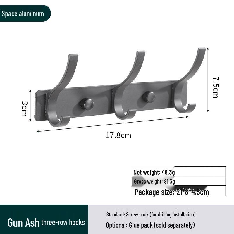 Space Aluminum No-Drill Clothes Hook for Bedroom/Bathroom Doors