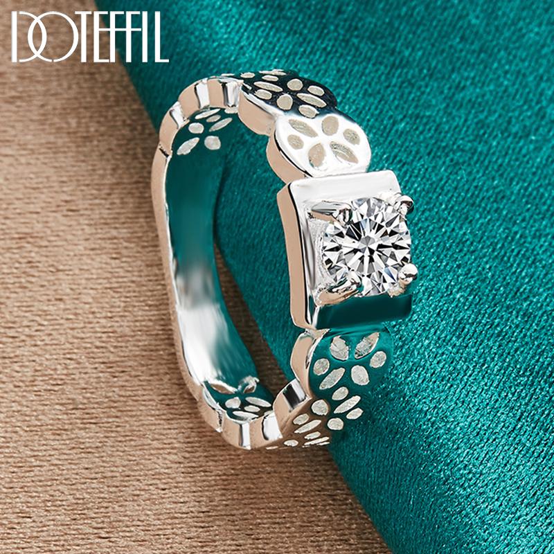 925 Sterling Silver AAA Zircon Hollow Pattern Ring Fashionable Wedding Jewelry