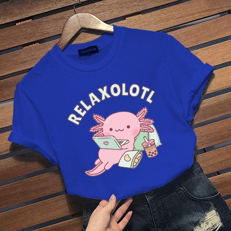 New Personalized Creative Axolotl Graphic Print T-shirt Cute RELAXOLOTL Harajuku Casual Loose Short-sleeved Shirt