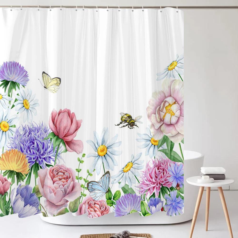 Shower Curtain Nordic Style Fresh Plant Flower Leaf 3D Printing Shower Curtains Polyester Waterproof Home Decor Curtain 180x180