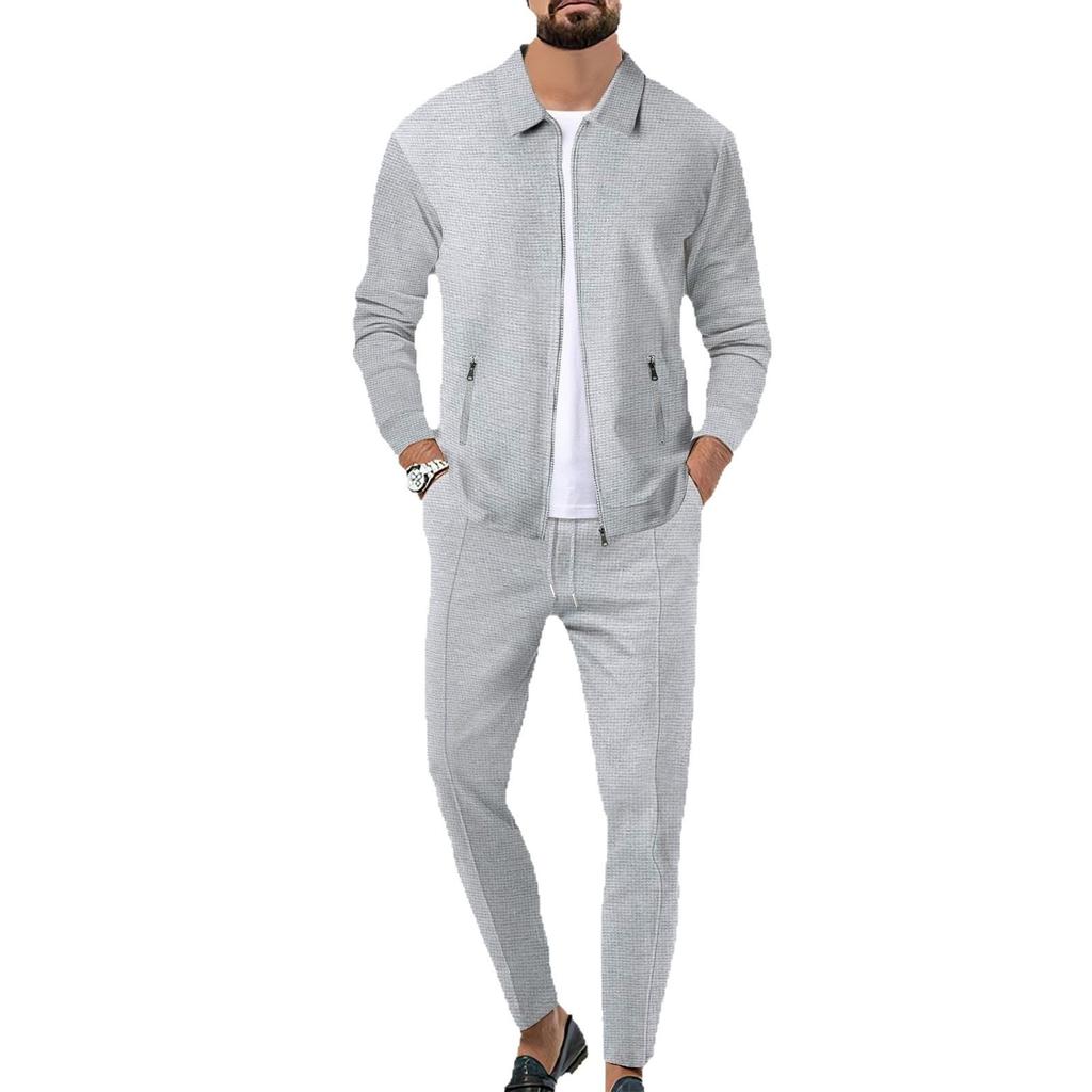 Set Jachetă Waffle cu Buzunare cu Fermoar pentru Bărbați