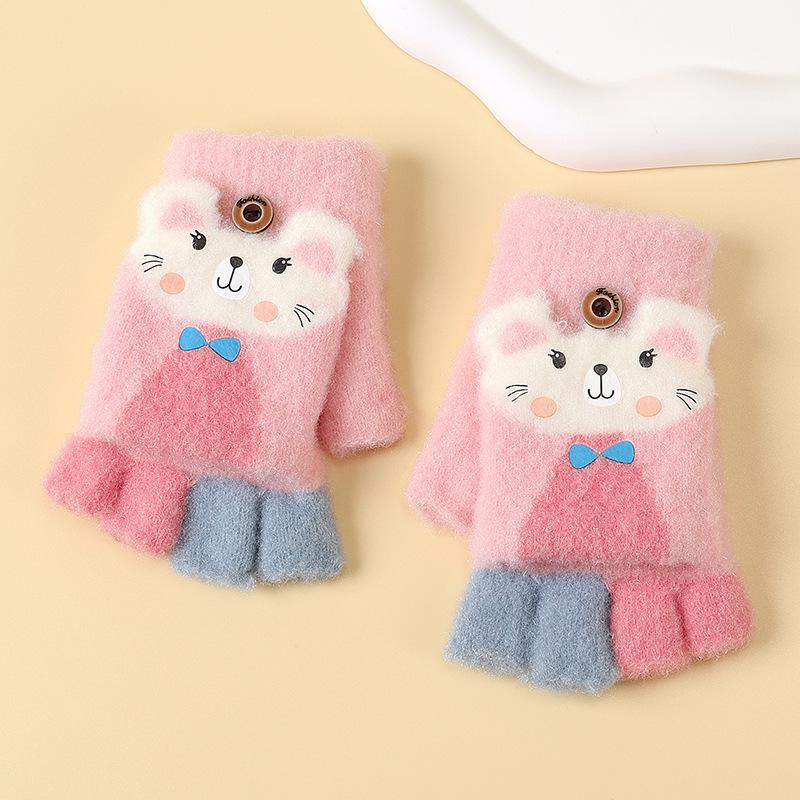 Winter Kinder Halbfinger Klapphandschuhe Warme und Kalte Strickhandschuhe für Jungen und Mädchen Niedliche Babygarnhandschuhe