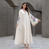 Embroidered Tassel V-neck Abaya: Middle Eastern Muslim Women's Long Robe