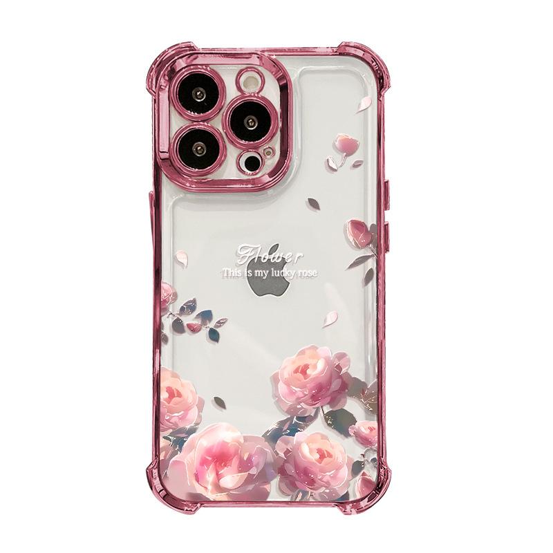 Pink rose bracelet is suitable for Apple 17 mobile phone case iphone15promax electroplating 16 soft silicone 14 anti-drop.