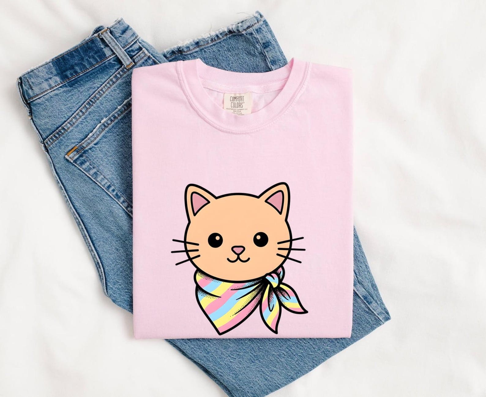 Kitten Face Shirt Easter Pet Gift Women Cute Tee Kitten T-Shirt Easter Fan Cat Graphic Cat Illustration Comic Soft Scarf Tshirt M