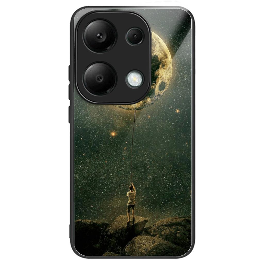 For Xiaomi Redmi Note 13 4G Case Pattern Printing Tempered Glass+TPU Phone Cover