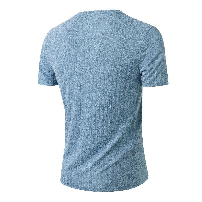 Men's Stretch Ribbed V-Neck Short Sleeve T-Shirt.