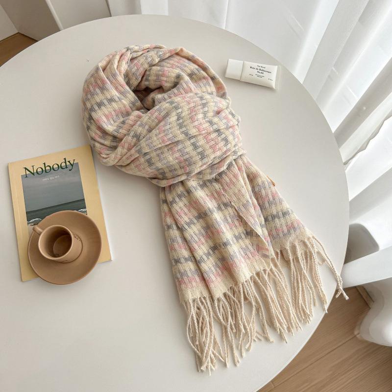 High-End Plaid Shawl for Women - 2025 Autumn/Winter Korean Style Thickened Imitation Cashmere Scarf