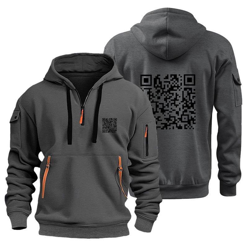 Trendsetting QR Code Hoodie: Plus Velvet Men's Sweatshirt Jacket