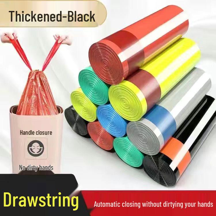 Thickened Large Drawstring Trash Bags for Kitchen - Automatic Closure, Disposable & Household Cleaning