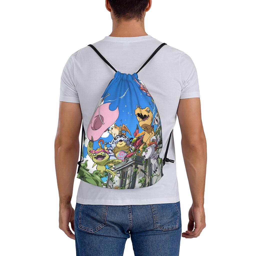 Custom D-Digimons Drawstring Bags for Shopping Yoga Backpacks Men Women Cartoon Sports Gym Sackpack