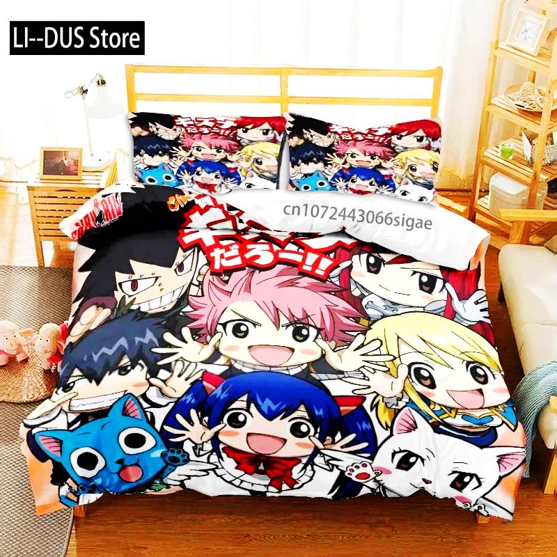 Zestaw pościeli 3D Anime Fairy Tail Zestaw trzyczęściowy na łóżko Poszwa na kołdrę Pojedyncze Podwójne Łóżko Queen Size Zestaw poszwy na kołdrę Sypialnia dla dorosłych chłopców