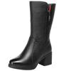 Mode GKTINOO Damen Mid-Calf Stiefel Winter Warm Seitenreißverschluss High Heel Stiefeletten Echtes Leder Plateau Mutter Schuhe Damenschuhe