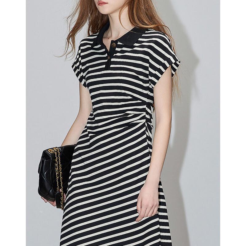 Demana Women s Color Block Stripe Lapel Knit Midi Dress M