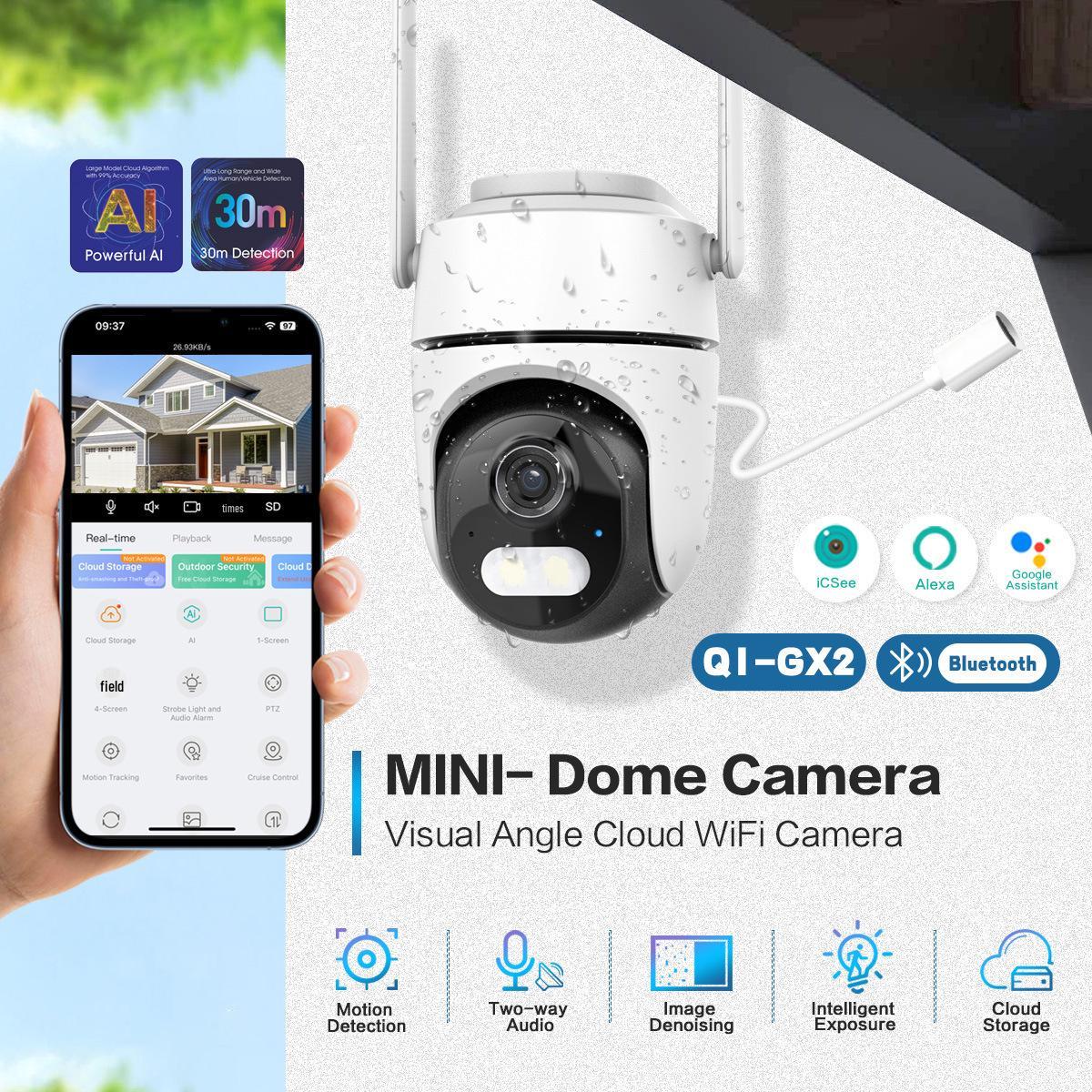 

Waterproof HD PTZ Camera with Night Vision, Two-Way Audio, WiFi, and Bluetooth Connectivity