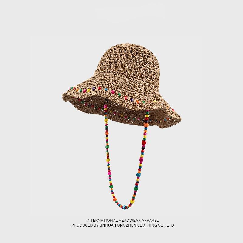 Women's seaside bucket hat vacation beach sun hat face cover sun hat sun hat foldable straw hat color